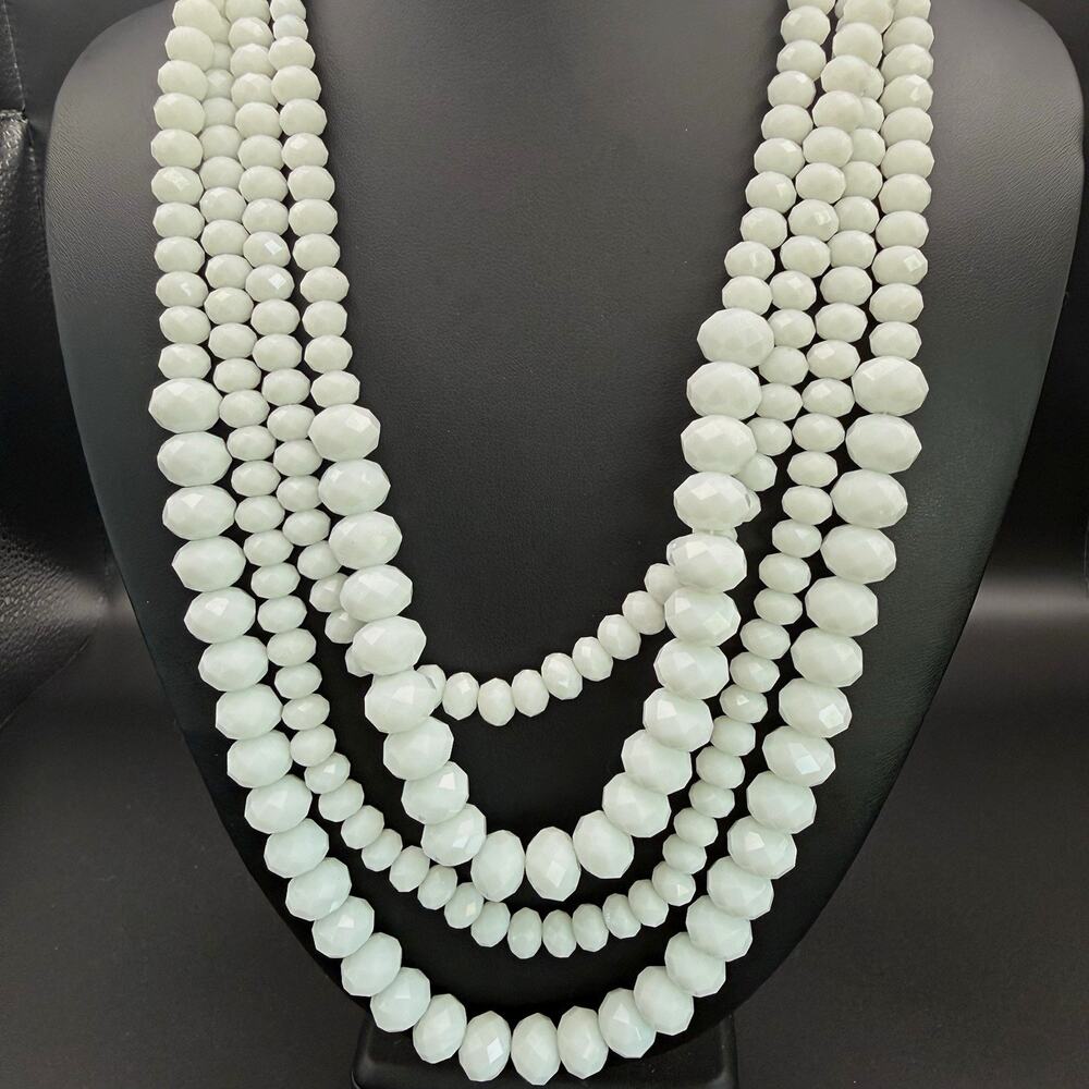 Talbots 4 Strand White Glass Statement Necklace Chunky Faceted Layered Bib 20 25